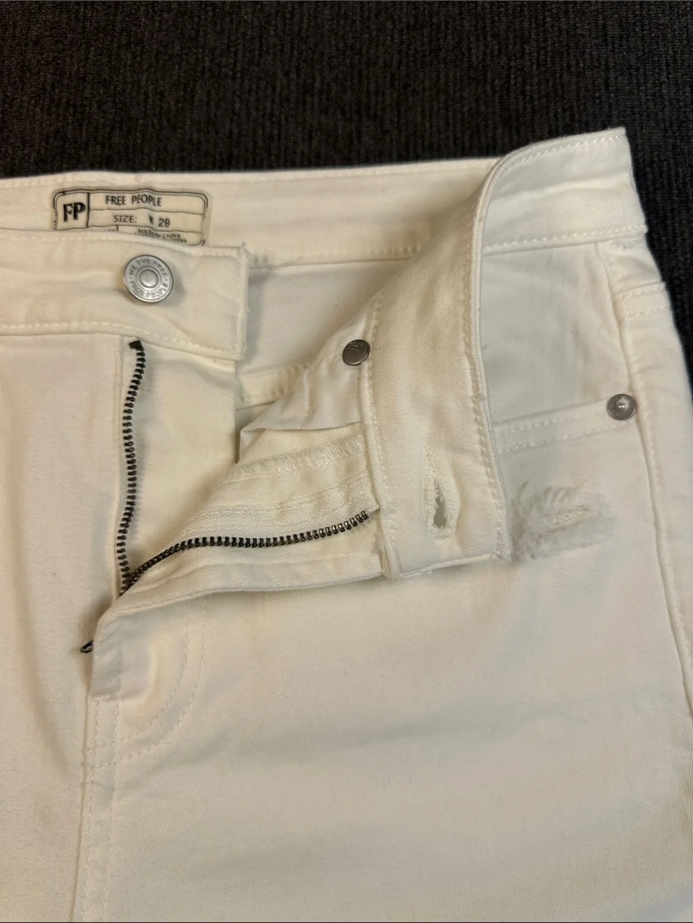 FREE PEOPLE FP Womens 29 White Stretch Denim Embroidered Straight Crop Jeans